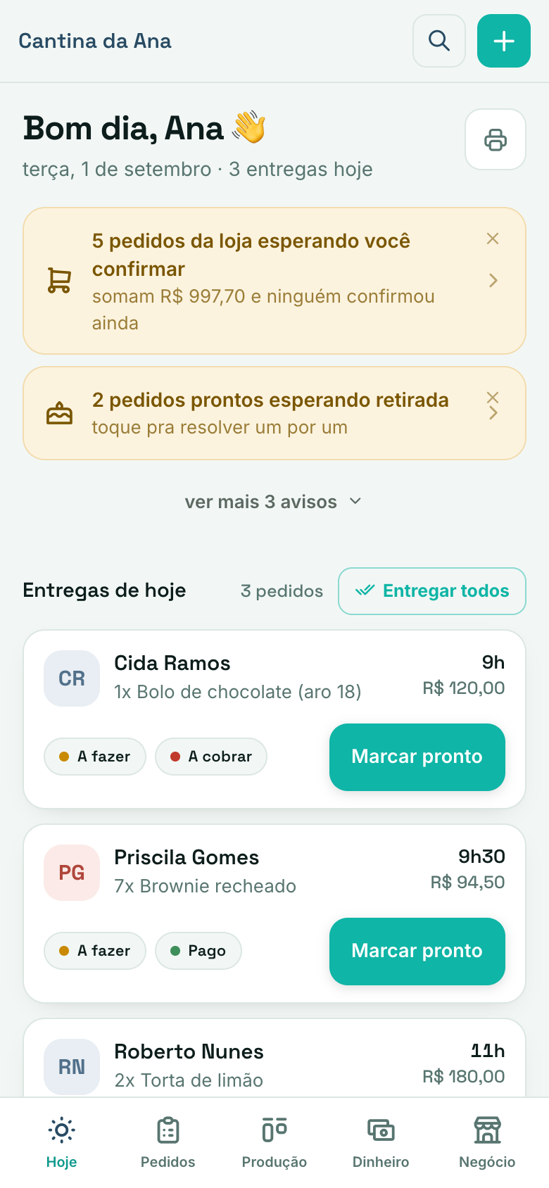 Print real da tela Hoje no celular